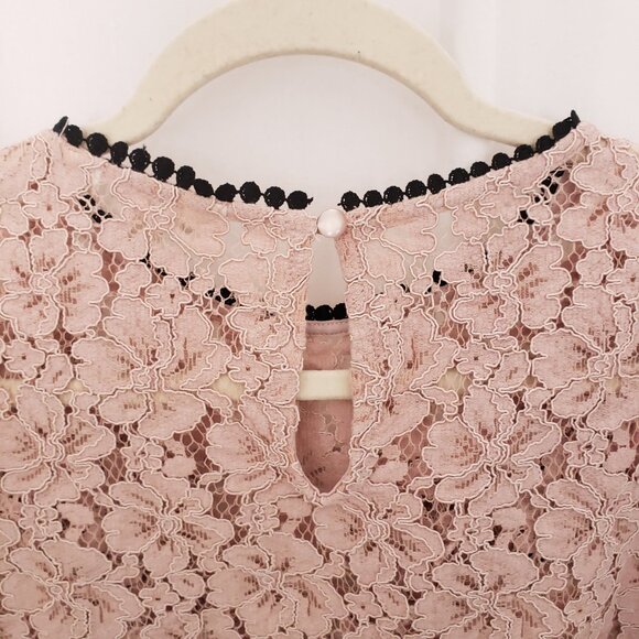 Adiva Dusty Rose Ruffle Floral Lace Pattern Long Sleeve Preppy Blouse Size M - Picture 9 of 10